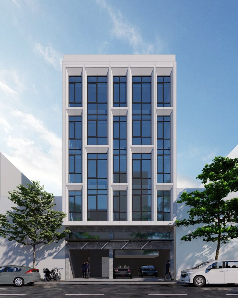 Nhà phố tối giản với mặt tiền kính lớn