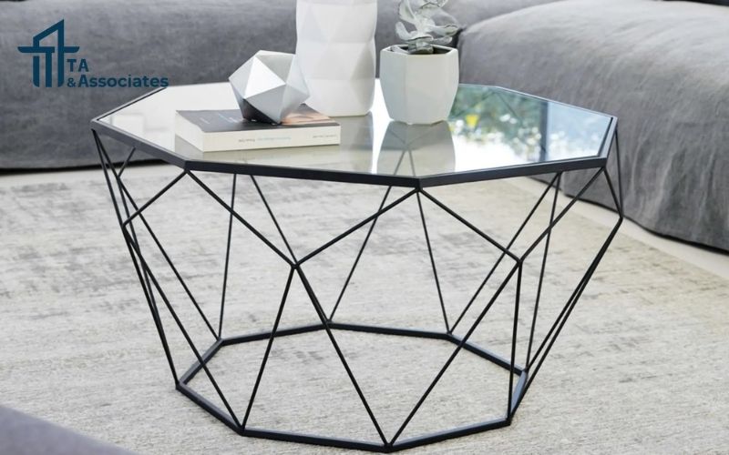 Bàn kim loại bày trí phòng khách